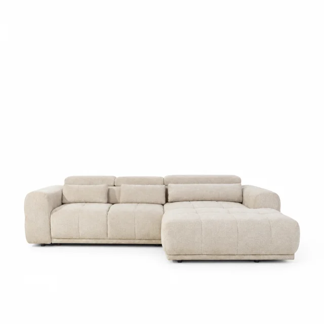 Minimalistyczna beżowa sofa modułowa z szezlongiem